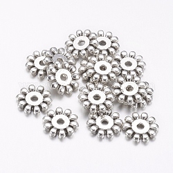 Perles de séparateur de style tibétain , sans plomb et sans cadmium, flocon de neige, pour noël, argent antique, 10x2mm, Trou: 1.5mm
