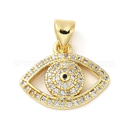 Rack Plating Brass Micro Pave Cubic Zirconia Pendants, Cadmium Free & Lead Free, Long-Lasting Plated, Evil Eye, Real 18K Gold Plated, 12.5x16x4mm, Hole: 5x3.5mm