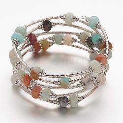 Natural Amazonite Wrap Bracelets, with Brass & Alloy Spacer Beads and Brass Tube Beads, 5 Loops, 53mm(2-1/8 inch)