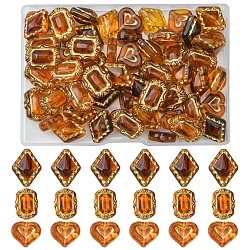 Perline acriliche 60 pz 3 stili, imitazione ambra, metallo dorato allacciati, forme misto, cioccolato, 12.5~18.3x14.3~14.7x5~9mm, Foro: 1.5~1.8 mm, 20pcs / style
