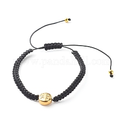 Tree of Life Flat Round Beads Braided Bead Bracelet, Adjustable Bracelets for Men Women, Black, 1/4 inch(0.5cm), Inner Diameter: 1-3/4~4 inch(4.5~10cm)