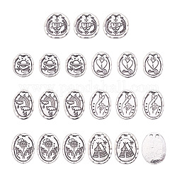 Fashewelry 70 pièces 7 connecteurs de liens en alliage de style tibétain, plat rond et ovale, argent antique, 10 pièces / style