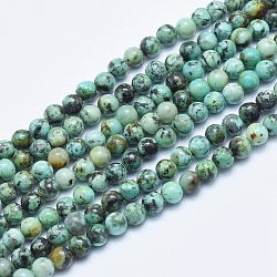 Brins de perles turquoises africaines naturelles (jaspe), ronde, 4mm, Trou: 1mm, Environ 87 pcs/chapelet, 15.7 pouce (40 cm)