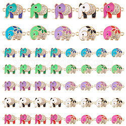 PandaHall Elite 50Pcs 10 Colors Alloy Crystal Rhinestone Connector Charms, Elephant Links, with Enamel, Light Gold, Mixed Color, 14.5~16x23x3mm, Hole: 1.6mm, 5pcs/style