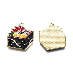 Colgantes de esmalte de aleación, sin plomo y cadmio, la luz de oro, plato con sushi, de color rojo oscuro, 22x19.5x1.5mm, agujero: 1.6 mm