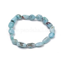Bracelets de perles extensibles en larimar naturel, pierre roulée, pépites, 1-7/8 pouce ~ 2-1/8 pouces (4.8~5.5 cm), perles: 6~15x6~11x3~11 mm