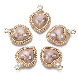 Porcelain Pendants, with Light Gold Plated Brass Findings and Crystal Rhinestone, Heart, Camel, 23x16x5mm, Hole: 1.8mm
