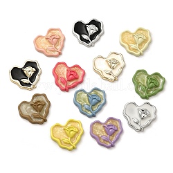 Cabochons en résine opaque saint valentin, pour la fabrication de bijoux, couleur mixte, coeur avec rose, 21x23x4.5mm