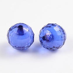 Abalorios de acrílico transparentes, talón en grano, facetados, redondo, azul medio, 20mm, agujero: 2 mm, aproximamente 110 unidades / 500 g