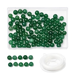 100Pcs Natural White Jade Beads, Round, Dyed, with Strong Stretchy Beading Elastic Thread, Flat Crystal Jewelry String for Jewelry Making, Green, 8mm, Hole: 1mm