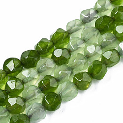 Natural White Jade Beads Strands, Dyed, Faceted, Star Cut Round Beads, Olive Drab, 8x7~7.5mm, Hole: 1mm, about 47pcs/strand, 14.17 inch(36cm)