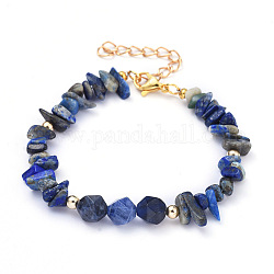 Lapis naturelles bracelets de perles lazuli, avec des perles en laiton et des fermoirs à pince de homard, pépites, 7-1/8 pouce (18 cm)