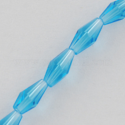Glass Beads Strands, Faceted, Bicone, Deep Sky Blue, 8x4x4mm, Hole: 1mm, about 72pcs/strand, 23.2 inch