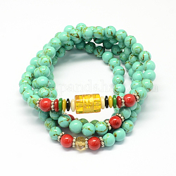 4-Loop-Wrap Buddha Meditation gelbe Jade Perlen Armbänder, buddhistisch Halsketten, Aquamarin, 700x6 mm, 108 Stk. / Strang, etwa 27.5 Zoll