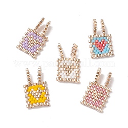 Perles rocailles japonaises manuelles, motif de tissage, rectangle avec le coeur, couleur mixte, 20.5x12x2mm