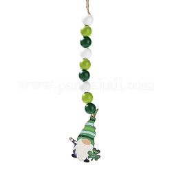 Décoration pendentif gnome en bois pour la saint-patrick, avec décoration suspendue en corde de jute perlée en bois, trèfle, 284mm, pendentif: 74x48.5x2.5 mm