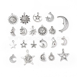 Tibetan Style Alloy Pendants, Star & Moon & Sun Charms, Antique Silver, 13~32x11~25x1~3mm, Hole: 1.4~2mm, 20pcs/set