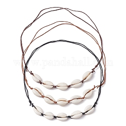3 Stück 3-farbige natürliche Kaurimuschel-Perlenhalsketten für Frauen, Verstellbare Halskette aus gewachster Baumwollkordel, Mischfarbe, 19.29~33.86 Zoll (49~86 cm), 1 Stück / Farbe
