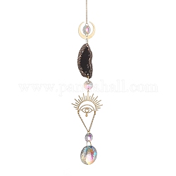 Brass & Crystal Suncatchers, Druzy Black Agate Wall Hanging Decoration, with Iron Chain, for Home Offices Amulet Ornament, Diamond, 450mm