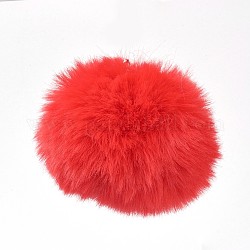 Handgemachte künstliche Kaninchenfell Pom Pom Ball bedeckt Anhänger, Fuzzy Bunny Haarballen, mit elastischer Faser, rot, 55~74 mm, Bohrung: 5 mm