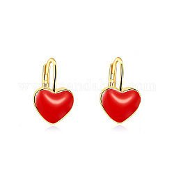 Modische Zinnlegierung Leverback Ohrringe, Herz, rot, golden, 10x9 mm