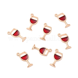 Pendentifs d'émail en alliage, verre de vin, or clair, rouge, 20x8x2mm, Trou: 1mm