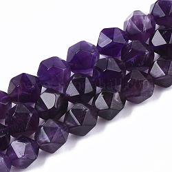 Natural Amethyst Beads Strands, Star Cut Round Beads, Faceted, 8~10x7~8mm, Hole: 1mm, about 48pcs/strand, 15.3 inch