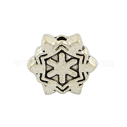 Tibetan Style Alloy Snowflake Beads, Cadmium Free & Nickel Free & Lead Free, Antique Silver, 8.5x9.5x3mm, Hole: 1mm, about 1120pcs/1000g