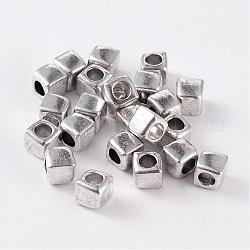Cube Tibetan Silver Spacer Beads, Lead Free & Nickel Free & Cadmium Free, Antique Silver, about 6.5mm wide, 6.5mm long, Hole: 3.5mm