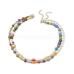 2 pz 2 stili fatti a mano in vetro millefiori e perle naturali e semi di vetro collane di perline set per le donne, colore misto, 14.57~15.75 pollice (37~40 cm), 1pc / style