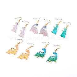 Boucles d'oreilles pendantes en acrylique avec pendentifs dinosaures, avec des crochets en laiton, couleur mixte, 55mm, pin: 0.6 mm