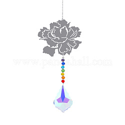 Metal Big Pendant Decorations, Hanging Sun Catchers, Chakra Theme K9 Crystal Glass, Peony, Colorful, 45cm