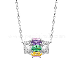 SHEGRACE Rhodium Plated 925 Sterling Silver Necklaces, Lantern Pendant with Multicolor AAA Cubic Zirconia, Pendant Necklaces, Platinum, 15.74 inch