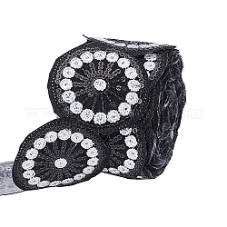 Ruban de polyester brodé, avec paillette / paillette, pour la décoration de couture, Motif floral, noir, 50mm, environ 5 yards / paquet