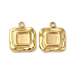 304 Stainless Steel Pendant Cabochon Settings, Square Charm, Real 18K Gold Plated, Tray: 4x4mm, 12x10x2mm, Hole: 1.5mm