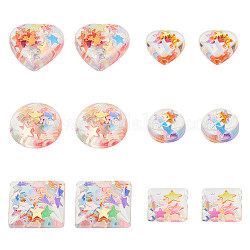 Cabuchones de resina, con paillette, cuadrado, corazón, semicírculo, colorido, 118x72x35mm, 300 unidades / caja