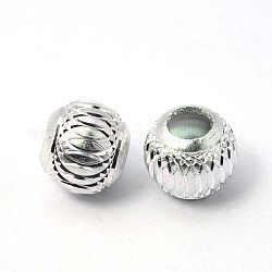 Silver Tone Round Carved Lantern Aluminum Beads, 10mm, hole: about 3.5mm