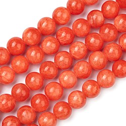Chapelets de perles en jade Mashan naturel, teinte, ronde, rouge-orange, 10mm, Trou: 1.2mm, Environ 42 pcs/chapelet, 16 pouce