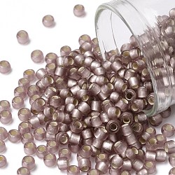 Cuentas de semillas redondas toho, Abalorios de la semilla japonés, (26f) amatista clara escarcha forrada en plata, 8/0, 3mm, agujero: 1 mm, aproximamente 10000 unidades / libra