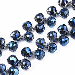 Transparente Glasperlen Stränge, oben gebohrte Perlen, facettierten Tropfen, marineblau, tropfen: 9.5x8mm, Bohrung: 0.8 mm, ca. 100 Stk. / Strang, 23.62 Zoll (60 cm)