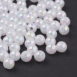Platied AB Color Acrylic Beads, Round, White, 5mm in diameter, hole: 1mm