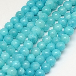 Chapelets de perles en jade jaune naturel, teinte, ronde, turquoise foncé, 6mm, Trou: 1mm, Environ 70 pcs/chapelet, 15.75 pouce