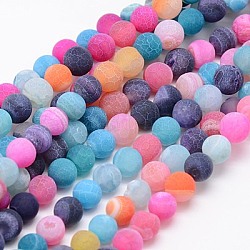 Chapelets de perle en agate naturelle patinée, teinte, mat, ronde, couleur mixte, 6mm, Trou: 1mm, Environ 64 pcs/chapelet, 13.6 pouce