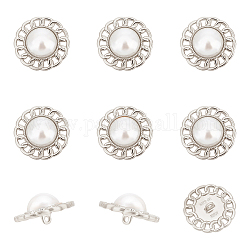 Nbeads Alloy Shank Buttons, with Acrylic Imitation Pearl Beads, Flower, Platinum, 25x12.5mm, Hole: 2mm, 12pcs/box