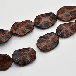 Vague ovale acajou naturel obsidienne perles brins, 35x25x6mm, Trou: 1mm, Environ 12 pcs/chapelet, 15.7 pouce