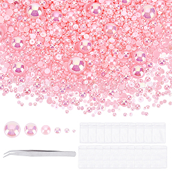 Pandahall elite 13461 stücke 9 stil abs kunststoff nachahmung perlen cabochons, ab Farbe plattiert, Halbrund, 304 Leiste aus Edelstahl Pinzette, PVC-Taschen mit Reißverschluss, rosa, 2~10x1~5 mm