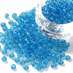 Perline semi di vetro, trasparente, tondo, foro rotondo, cielo blu, 6/0, 4mm, Foro: 1.5 mm, circa 500pcs/50g, 50 g / borsa, 18 borsa/2 libbre