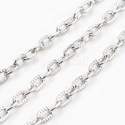 Iron Textured Cable Chains, Unwelded, with Spool, Platinum, 3x2x0.5mm, about 328.08 Feet(100m)/roll