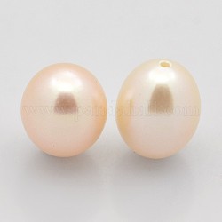 Natural Cultured Freshwater Pearl Beads, Half Drilled, Rice, Grade AAA, PeachPuff, 7~8mm, Hole: 1mm