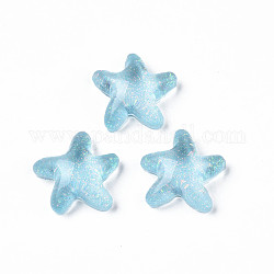 Translucent Acrylic Cabochons, with Glitter Powder, Starfish, Sky Blue, 20.5x21x7.5mm